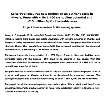 Kolte Patil acquires new project on an outright basis in Kiwle - Life Republic